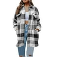 thumbnail image 1 of HAiming Women's Plaid Woolen Coat Winter Casual Long Sleeved Lapel Button down Loose Medium Long Jacket with Pocket, 1 of 6