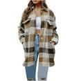 thumbnail image 1 of HAiming Women's Plaid Woolen Coat Winter Casual Long Sleeved Lapel Button down Loose Medium Long Jacket with Pocket, 1 of 6