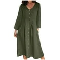 thumbnail image 1 of HAiming Women's Plus Size Cotton Linen Dress Casual Loose V Neck Button down Long Sleeve Midi Long Dress with Pockets, 1 of 6