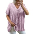 thumbnail image 1 of HAiming Women's Plus Size Sequin Tops Casual Sparkly Glitter Short Sleeve V Neck Loose T Shirts Plus Size Party Blouse, 1 of 5