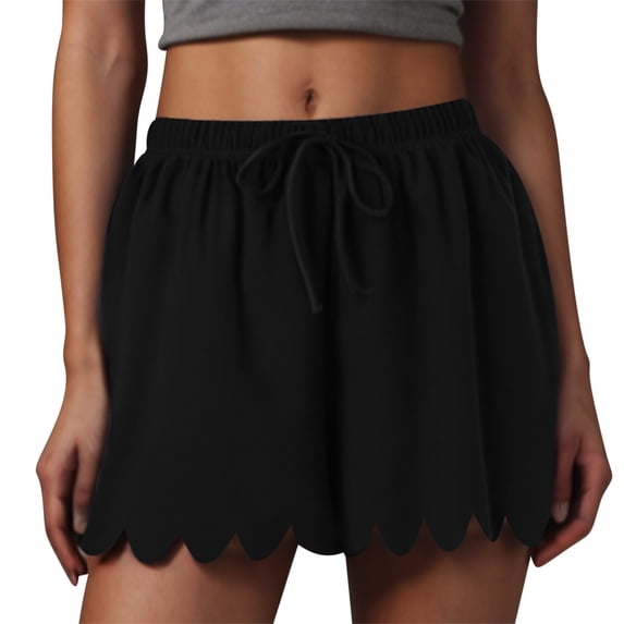 HAiming Women's Plus Size Summer Shorts Elastic Drawstring Waist Flowy Scallop Pleated Beach Casual Lightweight
