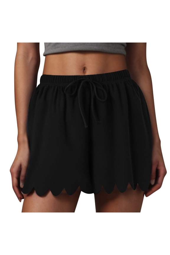 Women's Plus Size Summer Shorts Elastic Drawstring Waist Flowy Scallop Pleated Beach Casual Lightweight