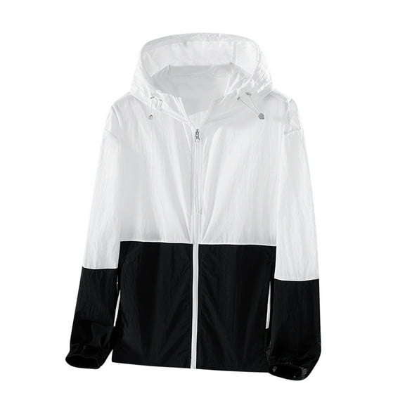 HAiming Women's Plus Size Windbreaker Jacket Outdoor Hooded Raincoat Trendy Casual Colorblock Zipper Lightweight Jacket