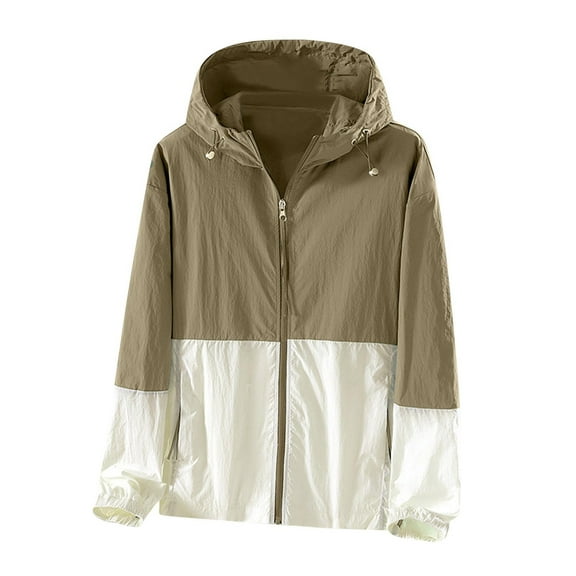 HAiming Women's Plus Size Windbreaker Jacket Outdoor Hooded Raincoat Trendy Casual Colorblock Zipper Lightweight Jacket
