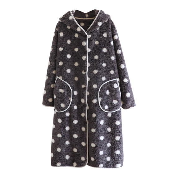 HAiming Women's Polka Dots Fleece Pajamas Fuzzy Loose Button down Cardigan Warm Winter Bathrobe with Pockets