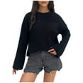 thumbnail image 1 of HAiming Women's Pullover Sweaters Solid Long Sleeve Round Neck Knit Tops Fall Winter Loose Casual Blouse with Pocket, 1 of 3