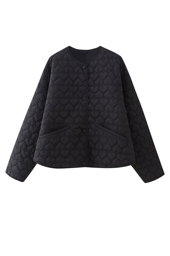 Women's Quilted Lightweight Jacket Solid Color Button down Long Sleeve Winter Padded Coat Casual Loose Outwear