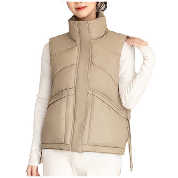 HAiming Women's Quilted Vest Sleeveless Sand Collar Zip up Jacket Winter Warm Coat Outerwear with Pockets