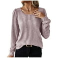 thumbnail image 1 of HAiming Women's Ribbed Knit Shirts Solid Color Round Neck Long Sleeve Tops Fall Winter Casual Loose Pullover Blouse, 1 of 9