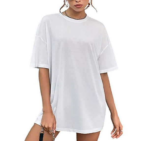 HAiming Women's Round Neck T-Shirt Summer Casual Short-Sleeved Tunic Tops Fashion Solid Color Loose Basic Blouses