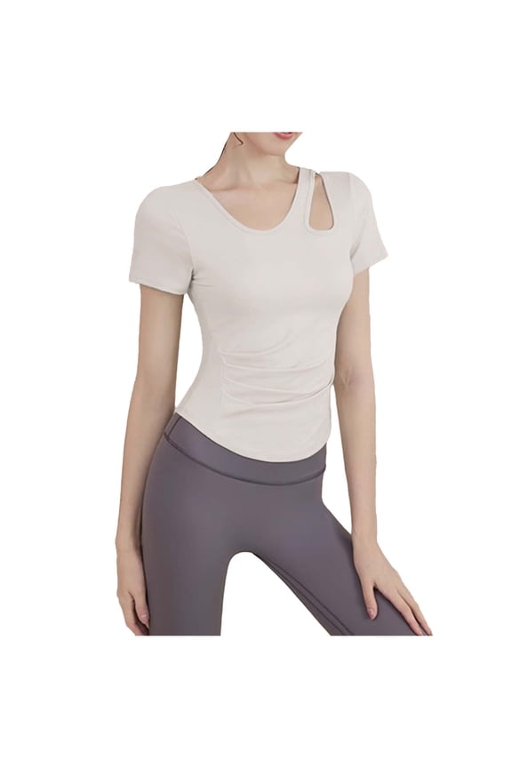 Women's Running Fitted Sports Short Sleeve Hollow out T Shirt Workout Tops Yoga Gym Shirts Basic Tee