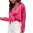thumbnail image 1 of HAiming Women's Satin Silk Shirts Lapel Long Sleeve Button down Tops Solid Color Casual Loose Work Bussiness Blouse, 1 of 1