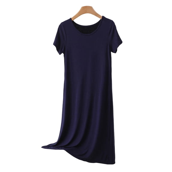 HAiming Women's Scoop Neck Midi Nightgowns Comfy Leisure Short Sleeve Pajamas Lightweight Classic Solid Color Loose Sleepwear