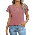 thumbnail image 1 of HAiming Women's Short Sleeve T-Shirt Dressy Casual Round Neck Basic Ruffle Cute Summer Top 2025 Spring Fashion Clothes, 1 of 9