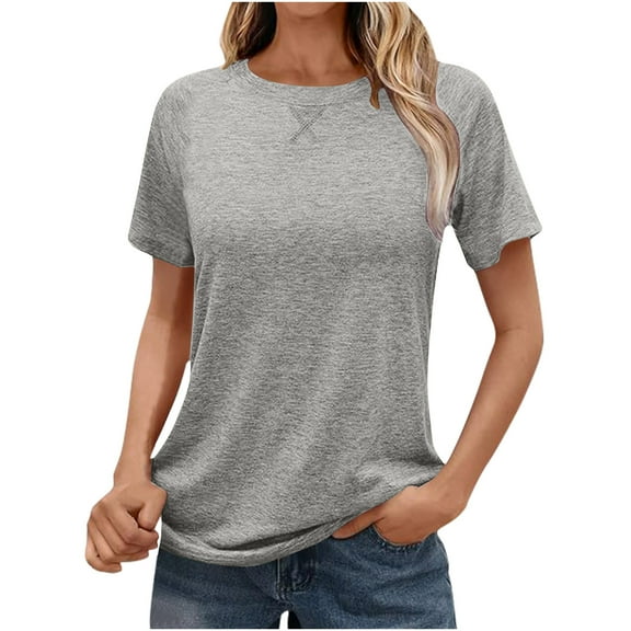 HAiming Women's Short Sleeve T-Shirt Solid Color Round Neck Basic Tee Tops Summer Casual Loose Tunic Blouses