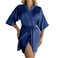 thumbnail image 1 of HAiming Women's Silk Robes Mid Sleeved Lace up Tassel Pajama Bathrobe Casual Comfy Short Cardigan Nightgown Loungewear, 1 of 8