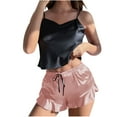 thumbnail image 1 of HAiming Women's Silk Satin Pajamas Sets Ruffled Cami Tops Shorts Sleepwear Pjs Outfits Summer Casual Home Clothes, 1 of 4