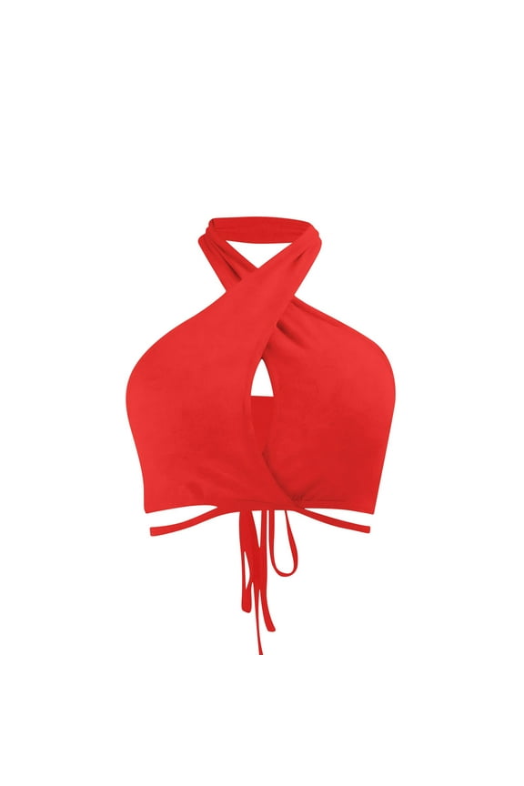 Women's Sports Bras Halter Backless Strappy Push up Bow Tie Trendy Cropped Tops with Padded