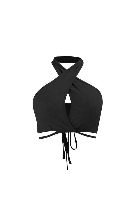 Women's Sports Bras Halter Backless Strappy Push up Bow Tie Trendy Cropped Tops with Padded