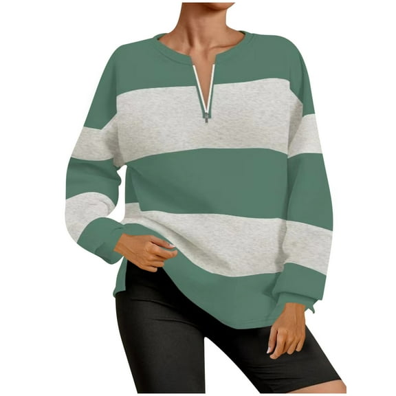 HAiming Women‘s Striped Half Zipper Sweatshirt Long Sleeve Crewneck Pullover Tops 2025 Fall Winter Casual Basic Blouse