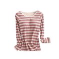 thumbnail image 1 of HAiming Women's Striped Long Sleeve Shirts Round Neck Pajama Yoga Tops Pad Casual Comfort Sleepwear with Built in Bra, 1 of 9
