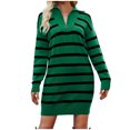 thumbnail image 1 of HAiming Women's Striped Sweater Dress Casual Loose Long Sleeve Trendy Zipper V Neck Knitted Pullover Mini Dresses, 1 of 1