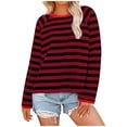 thumbnail image 1 of Besolor Women's Striped Shirts Casual Loose Long Sleeve Round Neck Pullover Tops Fall Trendy Blouses, 1 of 5
