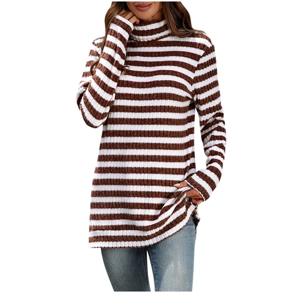 HAiming Women's Striped Turtleneck Sweaters Long Sleeve Lightweight Casual Tunic Tops Fall Winter Fashion Clothes