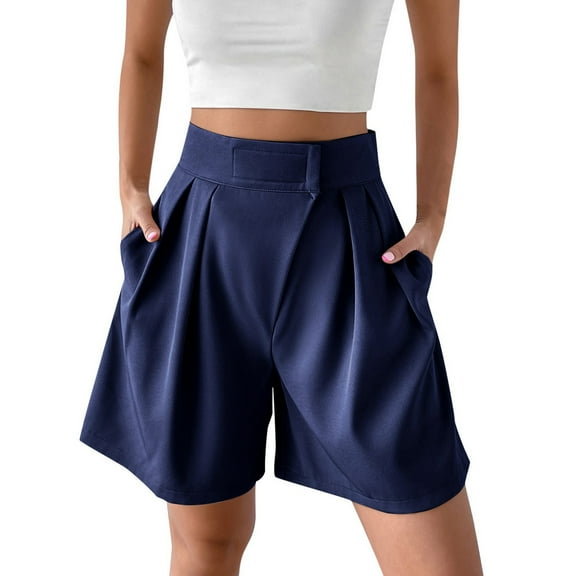HAiming Women's Suit Shorts Summer Dressy Casual Elastic Waist Wide Leg Shorts Pockets Comfy Elegant Work Short Pants