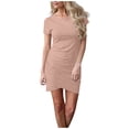 thumbnail image 1 of HAiming Women's Summer Casual Short Sleeve T Shirt Dress 2025 Trendy Round Neck Bodycon Wrap Ruched Mini Dresses, 1 of 1