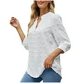 thumbnail image 1 of HAiming Women's Summer Chiffon Blouses Solid Color 3/4 Sleeve V Neck T-Shirt Trendy Loose Casual Dressy Pullover Tops, 1 of 1