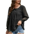 thumbnail image 1 of HAiming Women's Summer Chiffon Blouses Solid Color Ruffled Long Sleeve Dressy Tops Casual Loose Tiered Pleated Shirts, 1 of 8
