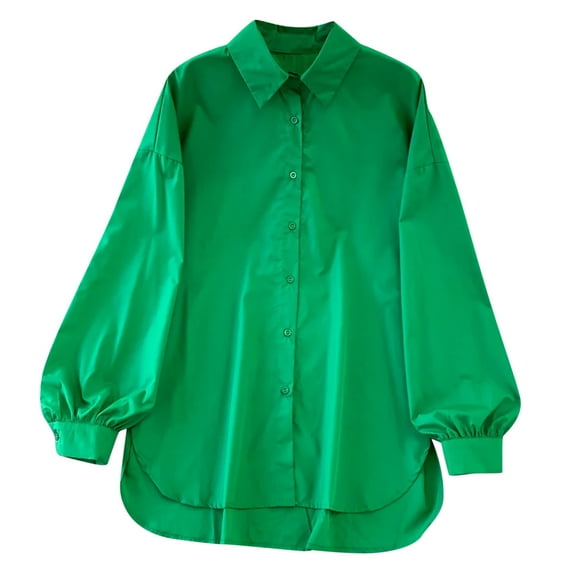 HAiming Women's Summer Lapel Long Sleeve Blouse Trendy Solid Color Button down Tops Plus Size Casual Loose T-Shirt