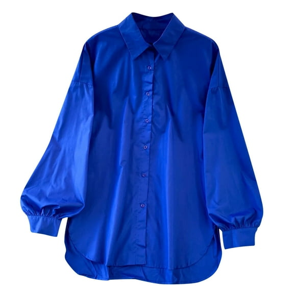 HAiming Women's Summer Lapel Long Sleeve Blouse Trendy Solid Color Button down Tops Plus Size Casual Loose T-Shirt