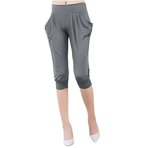 HAiming Women's Sweatpants Solid Elastic Waist Stretchy Comfy Yoga Short Leggings Workout Jogger Capri Pants