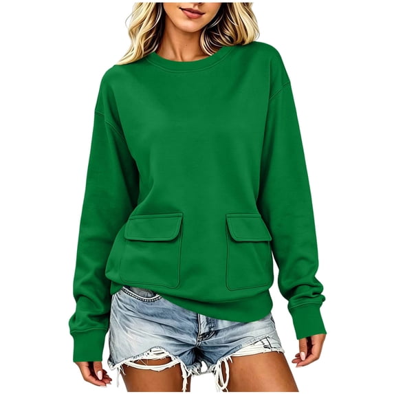 HAiming Women's Sweatshirts Long Sleeve Loose Scoop Neck Casual Solid Color Trendy Shirts Fall Winter Workout Tops