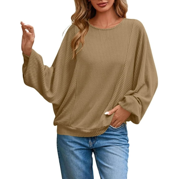HAiming Women's T Shirt Long Wide Sleeve Crew Neck Solid Color Spring Fall Pullover Shirt Tops Casual Clothes