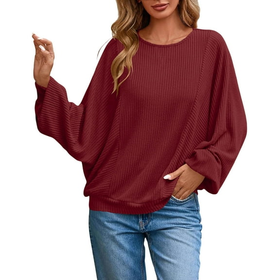 HAiming Women's T Shirt Long Wide Sleeve Crew Neck Solid Color Spring Fall Pullover Shirt Tops Casual Clothes