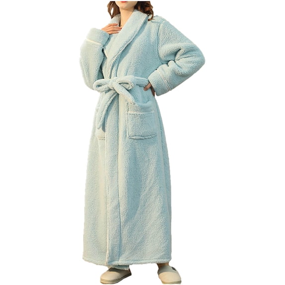 HAiming Women's Thicken Bathrobes Soft Plush Long Spa Robe Sleepwear Winter Thick Warm Nightgown Home Wear with Belted