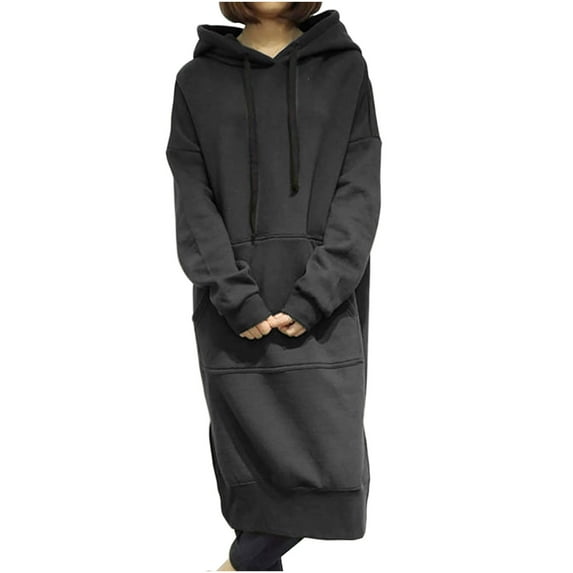 HAiming Women's Thicken Long Fleece Sweatshirt Trendy Long Sleeve Pullover Hoodies Dress Plus Size Casual Loose Blouse