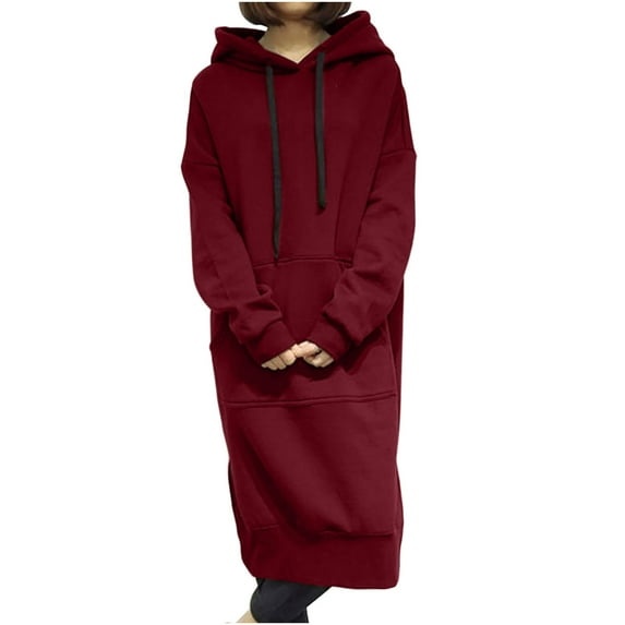 HAiming Women's Thicken Long Fleece Sweatshirt Trendy Long Sleeve Pullover Hoodies Dress Plus Size Casual Loose Blouse