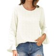thumbnail image 1 of HAiming Women's Trendy Flare Long Sleeve Tops Solid Color Round Neck Pullover Shirts Casual Loose Work Blouses, 1 of 6