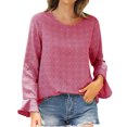 thumbnail image 1 of HAiming Women's Trendy Flare Long Sleeve Tops Solid Color Round Neck Pullover Shirts Casual Loose Work Blouses, 1 of 8