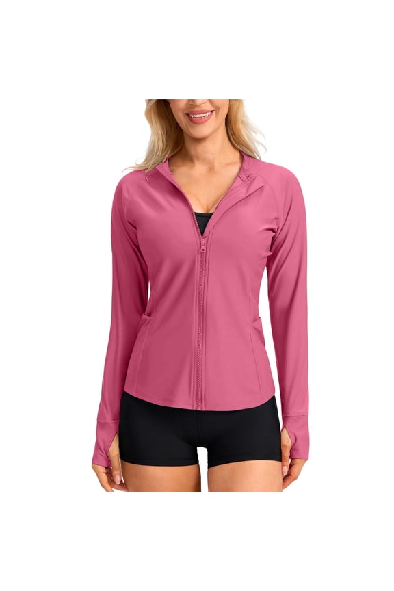 Women's Tunic Tops Full Zip Long Sleeve Sun Protection Solid Color Classic Blouses Summer Workout Going out Tops