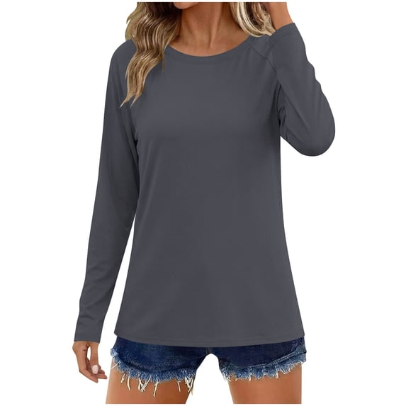 HAiming Women's Tunic Tops Quick Dry Long Sleeve Solid Color Casual Classic Scoop Neck T Shirts Summer Workout Going out Tops