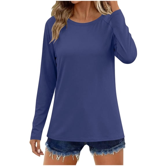 HAiming Women's Tunic Tops Quick Dry Long Sleeve Solid Color Casual Classic Scoop Neck T Shirts Summer Workout Going out Tops