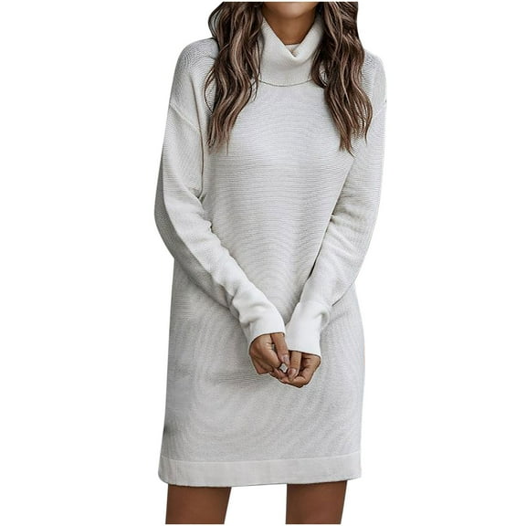 HAiming Women's Turtleneck Sweater Trendy Long Sleeve Side Split Knitted Dress Fall Winter Casual Loose Short Dresses