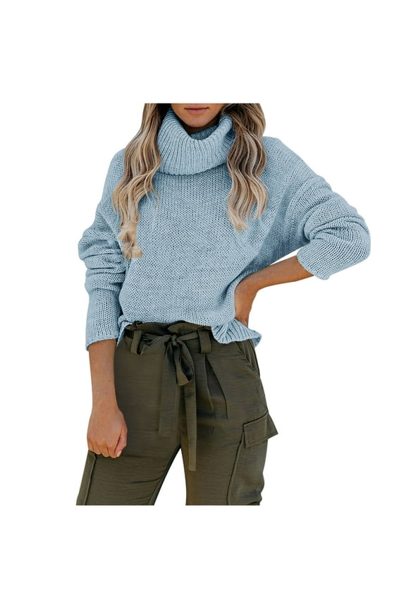 Women's Turtleneck Sweaters Knitting Backless Long Sleeve Pullover Tops Winter Casual Solid Color Loose Blouse