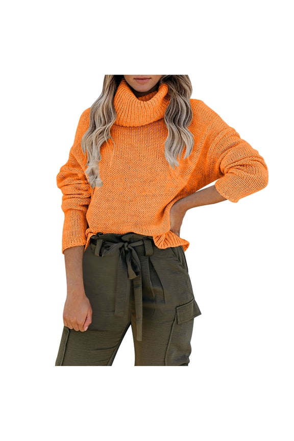 Women's Turtleneck Sweaters Knitting Backless Long Sleeve Pullover Tops Winter Casual Solid Color Loose Blouse