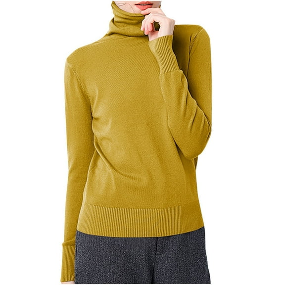HAiming Women's Turtleneck Sweaters Long Sleeve Ribbed Knit Slim Bottom Shirts Fall Winter Casual Basic Pullover Tops